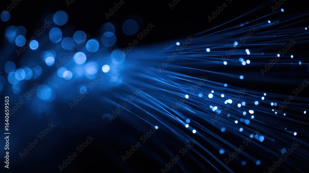 Obraz premium Fiber Optic Cables Glowing Blue: High-Speed Data Transmission and Modern Communication Technology Concept