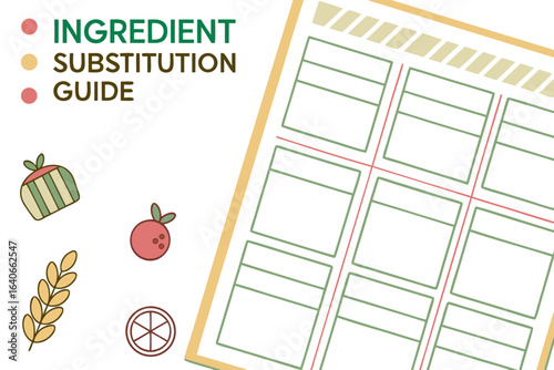 Visual ingredient substitution guide featuring a grid layout and charming food related icons for culinary inspiration and recipe adjustments