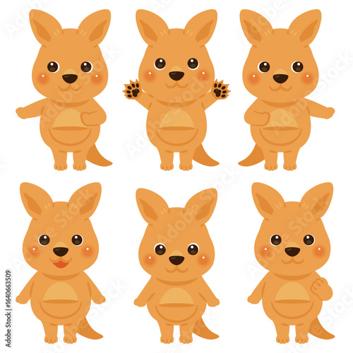 指さしをするカンガルーのキャラクターイラストセット
