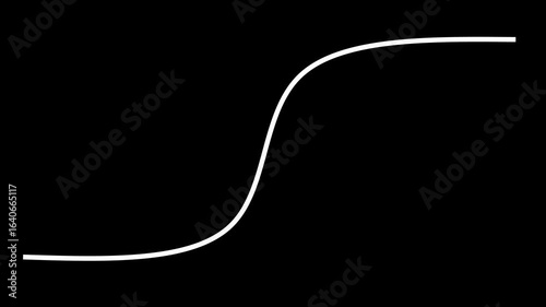 White curve motion line graph animation in both upward and downward direction on a black background
