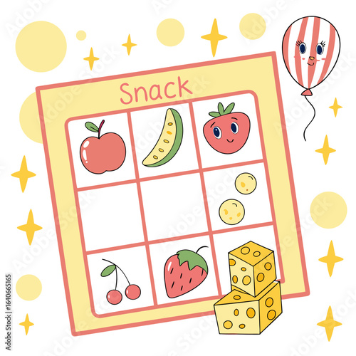 A cheerful and colorful snack chart featuring various fruits and cheese designed for children s enjoyment and meal planning