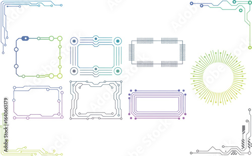 Collection of futuristic technology frames on white background