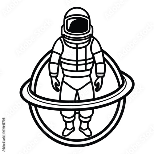 Astronaut in a stylized ring symbolizing space exploration and cosmic adventure