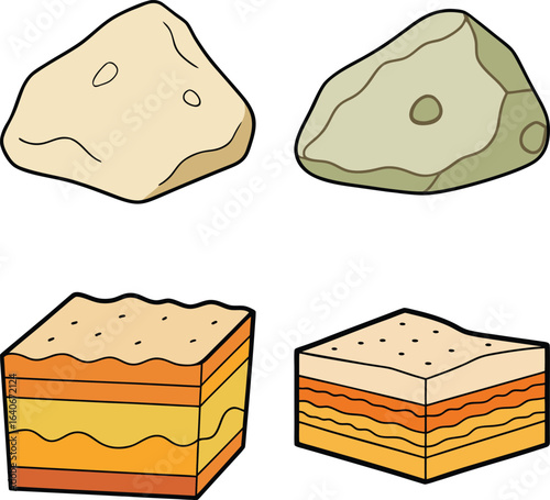 Illustrated cross sections of sandstone and layers of earth
