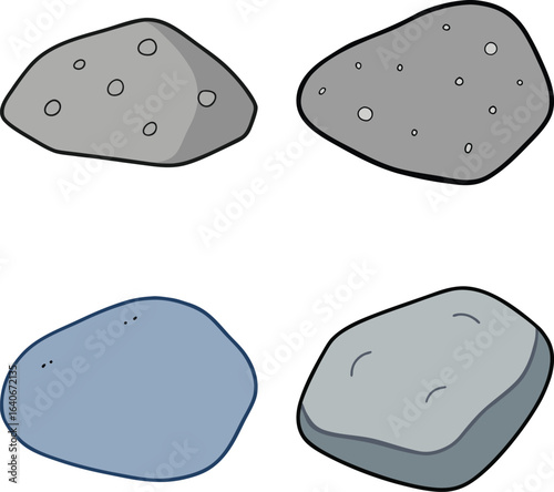 Four cartoon rocks with different textures and colors
