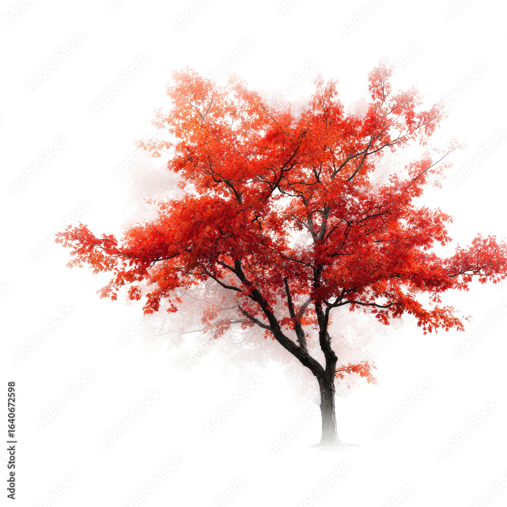 Fototapeta premium Autumnal red tree in a soft, ethereal style