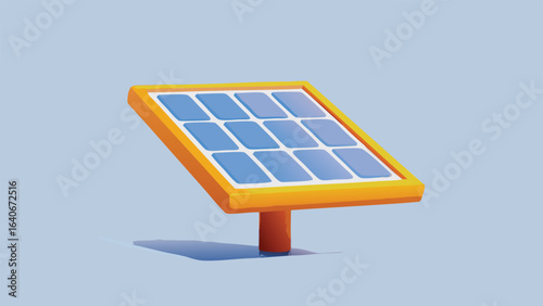 solar panel with blue cells and an orange frame on a light blue background scene
