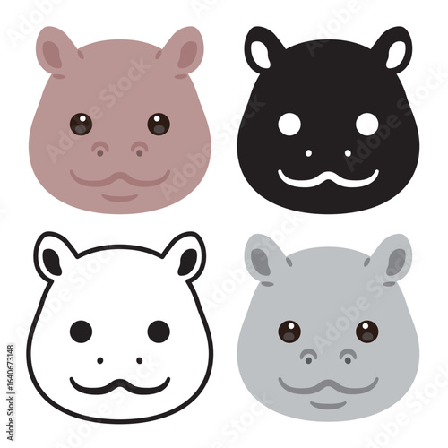 カバの顔アイコンセット