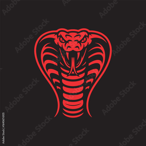 Red cobra snake head aggressive reptile emblem danger wild animal silhouette vector illustration design,