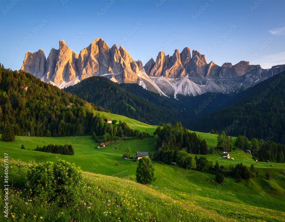 Fototapeta premium Picturesque alpine valley at sunrise