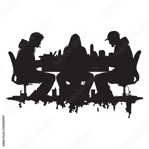 silhouette of three people having a meeting at the table