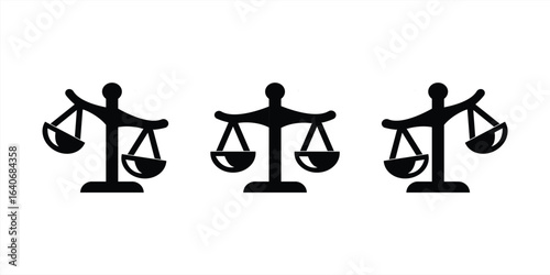 Libra scales icon set. Symbol of justice scales of judgment. Icon of legal judgment punishment. Vector illustration
