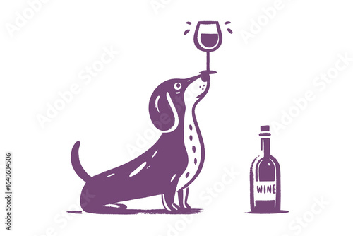 Dog balancing wine glass cartoon sketch vector illustration