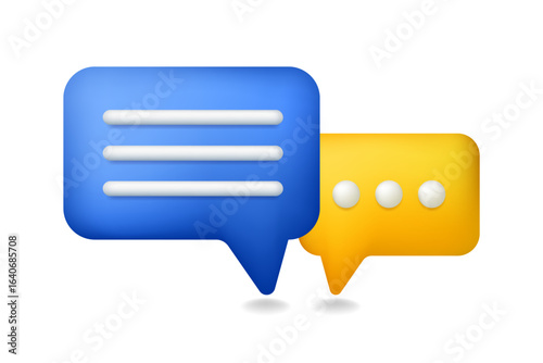 3d dialogue chatting support icon for contact and information application or community forum. bubble text box marketing business. Notice, conversation message chatbot. Cute illustration vector.