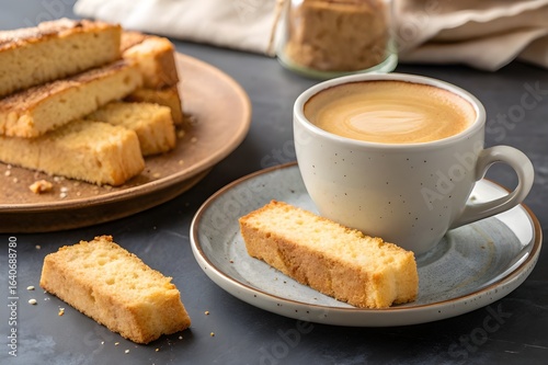 cup of coffee and cake rusks 