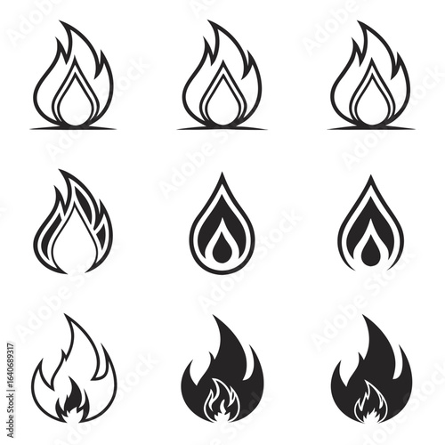Stylized Fire Flame Element Icon Collection