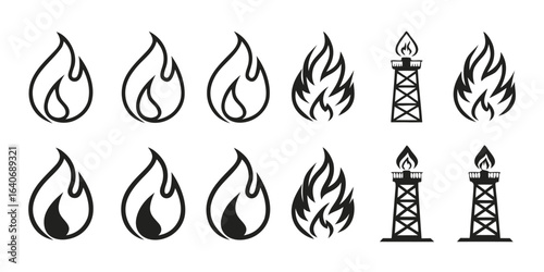 Vector Icons of Flames and Industrial Energy
