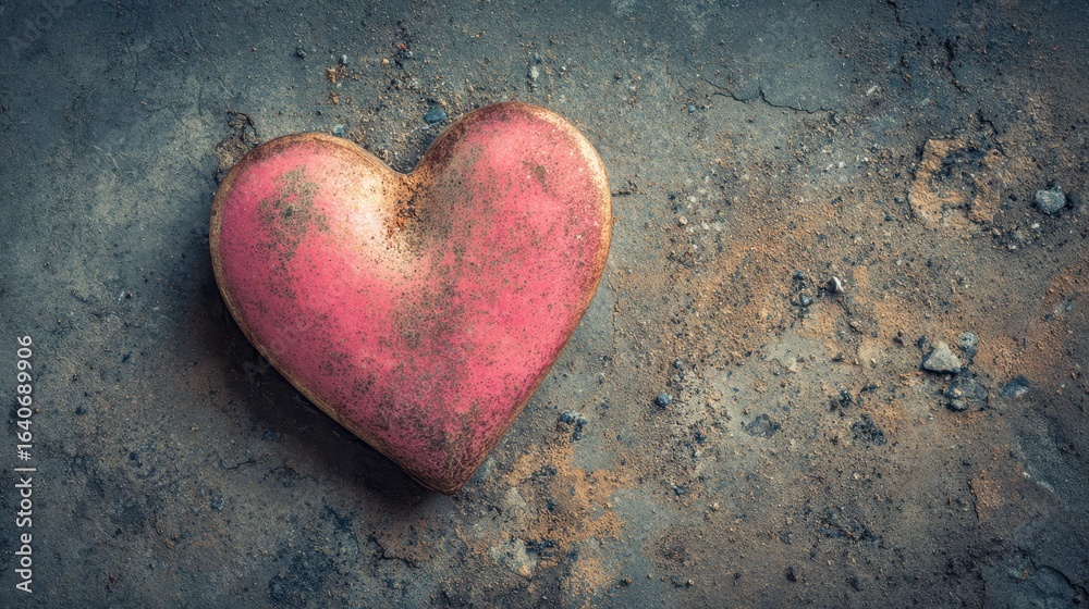 Obraz premium Faded Heart. Vintage Love Symbol on Rustic Slate Stone Background