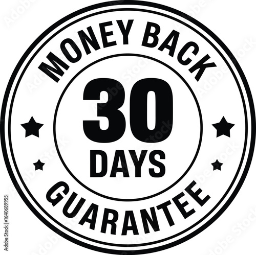 Money Back 30 Days Guarantee Badge with Stars and Circular Emblem Design