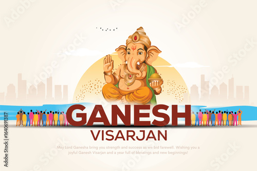 Happy anant chaturdashi or Ganesh visarajn banner design of Indian festival. Creative vector template.	