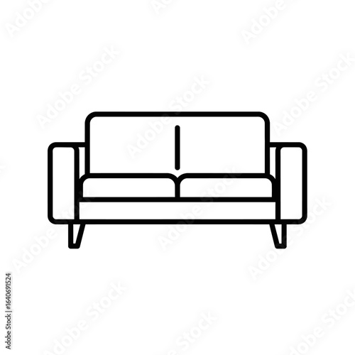 A simple black and white line drawing of a two-seater sofa.