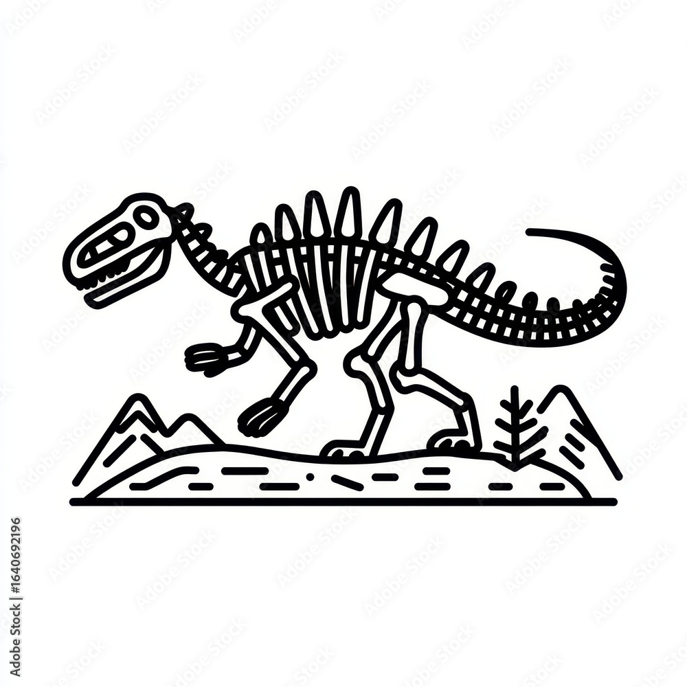 Fototapeta premium Fossil Line Art. Dinosaur Fossil in Linear Icon Style for Museum Graphic Illustration