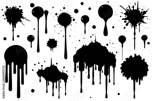 Vector Set of Black Ink Splats