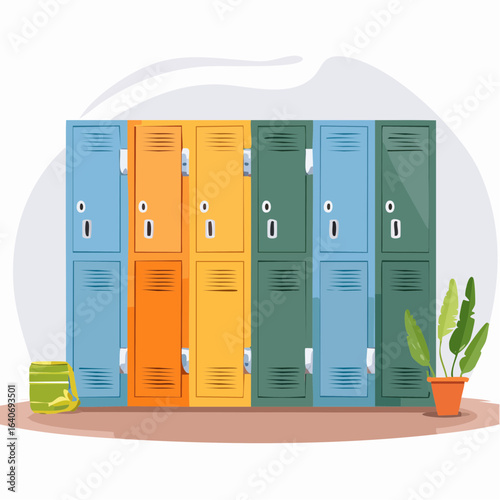 Locker room in fitness club or gym. Flat vector illustration.