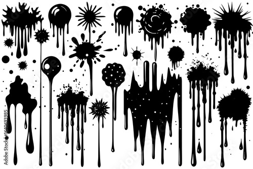 Dynamic Vector Ink Drips, Splashes, and Paint Stains A Versatile Graphic Collection for Artistic and Grunge Design Elements