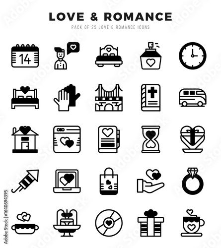 Love & Romance Lineal Filled icons collection. Lineal Filled icons pack. Vector illustration
