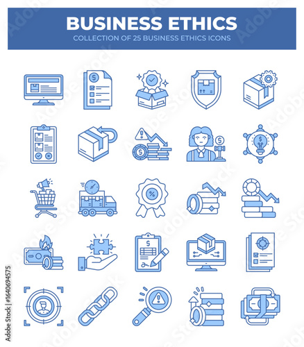 Collection of 25 Business Ethics Icons. A Guide to Ethical Business Practices
