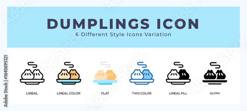 Dumplings icon set with different styles. Vector illustration.