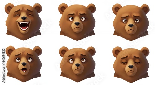 Bear cartoon head expressions