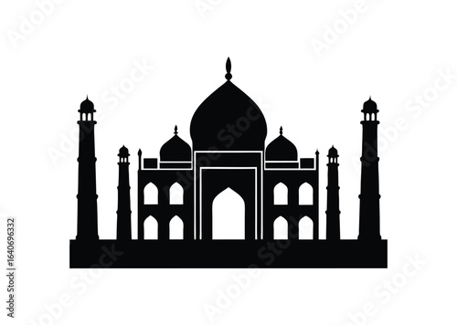 Taj mahal silhouette black vector white background