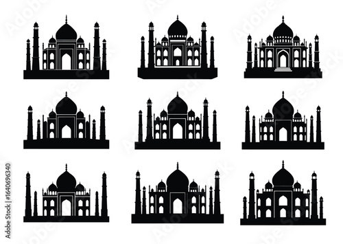 Taj mahal silhouette vector Set