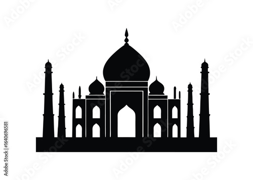 Taj mahal silhouette black vector white background