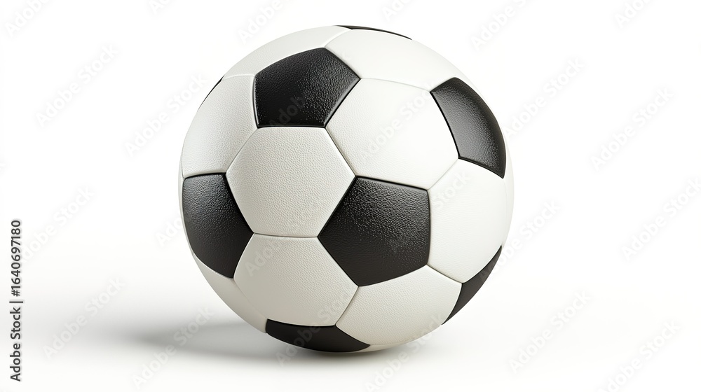 Naklejka premium Classic black and white soccer ball isolated on a white background with visible texture and shadow.