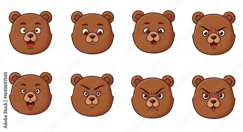 Obraz premium Cartoon bear faces set with different expressions