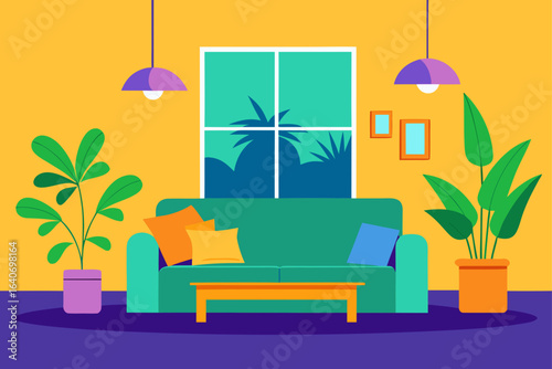 bright living room with large plants