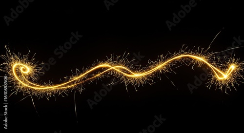Golden Sparkler Trail on Black Background Festive Design Element.