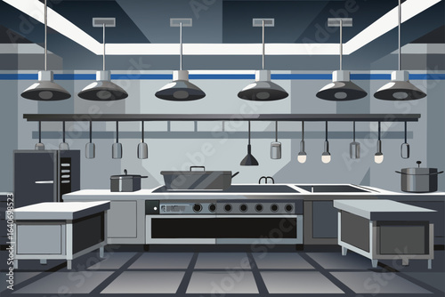 Industrial kitchen with stainless steel surfaces