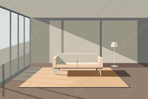 Minimalist Living Room with Glass Wall Design