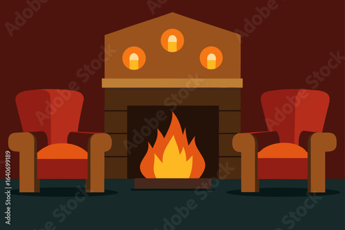 Warm Fireplace Corner with Leather Armchairs