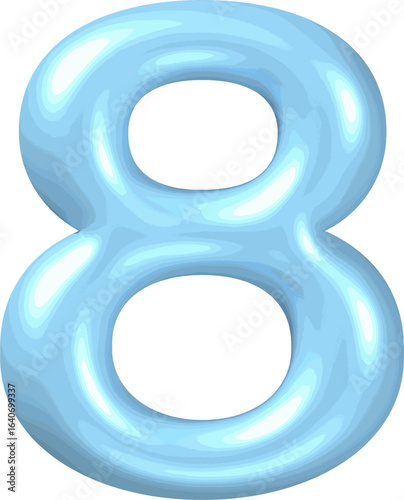 Glossy blue 3D number 8 on white background