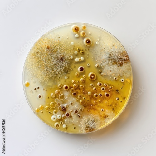 Petri dish with colorful fungal growth