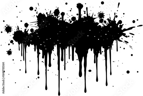 Black Ink Splatter Vector Grunge Design with Dripping Effect