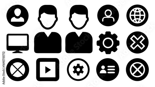 A versatile collection of black vector glyph icons for web and mobile user interface design.