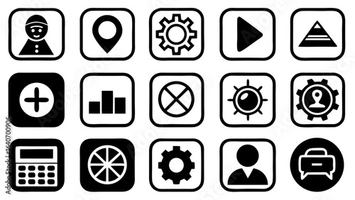 Universal glyph vector icon set for modern UI and UX design applications and websites.