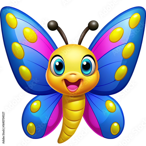 Cute cartoon butterfly with blue and pink wings isolated on transparent background