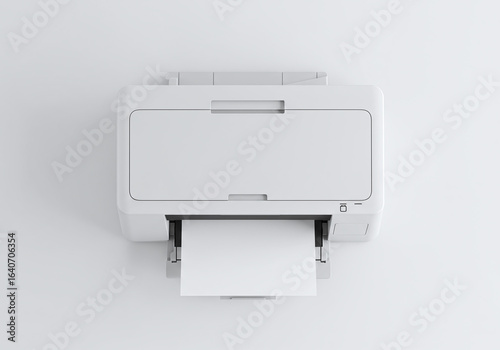 White Printer Printing on White Background Top View Minimal